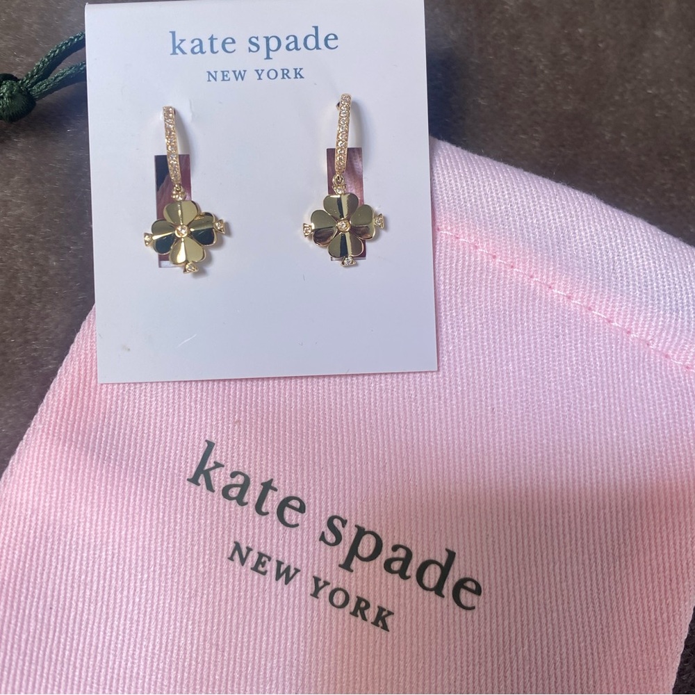 kate spade Gold and Clover Huggie Earrings